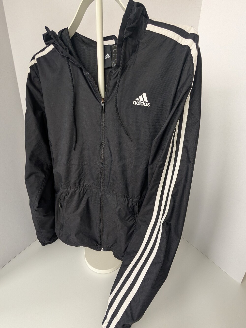 adidas ⚽ Black Windbreaker Jacket with White Stripes